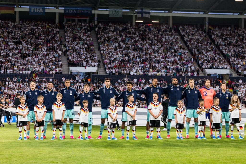 MAINZ, GERMANY - MAY 31: Starting eleven of Germany during the International friendly match to prepare for FIFA World Cup 2026 between Germany vs. Finland at MEWA Arena on May 31, 2026 in Mainz, Germany. ..Left to right: Florian Wirtz (Germany, 17), Deniz Undav (Germany, 26), Jamal Musiala (Germany, 10), Lennart Karl (Germany, 25), Aleksandar Pavlovic (Germany, 5), Nathaniel Brown (Germany, 18), Felix Nmecha (Germany, 23), Jonathan Tah (Germany, 4), Nico Schlotterbeck (Germany, 15), Oliver Baummann (Germany, 12), Joshua Kimmich (Germany, 6